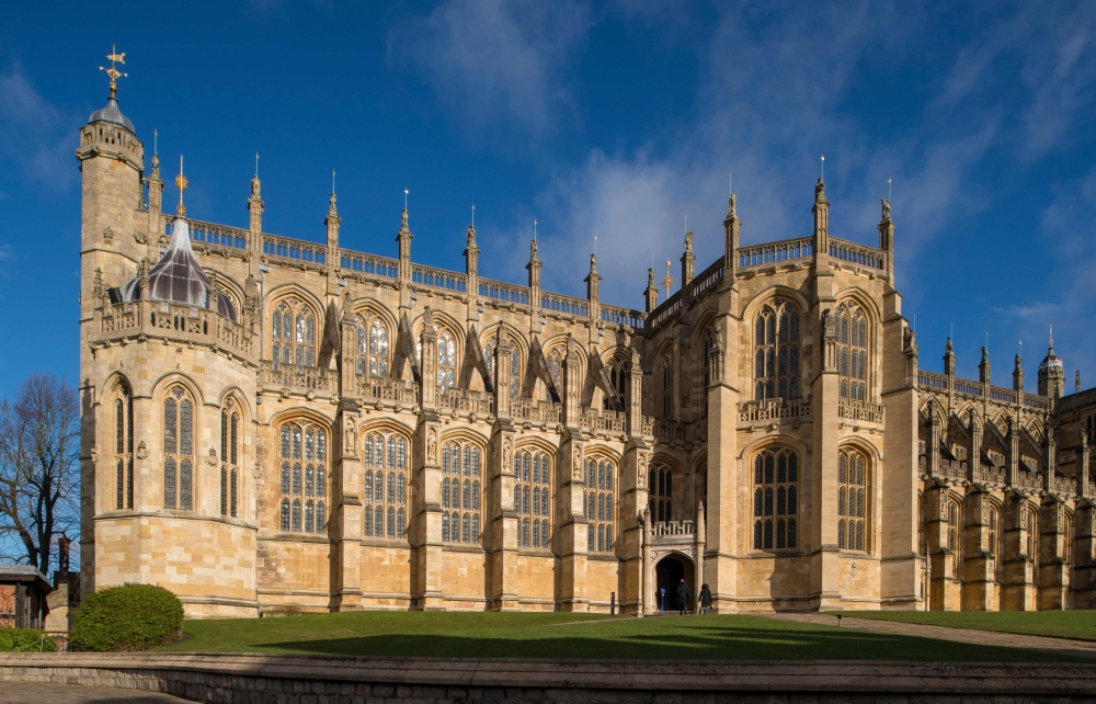 (FILES) In this file photo taken on February 11, 2018, St George's Chapel is pictured at Windsor Castle, west of London, where Britain's Prince Harry and US actress Meghan Markle will hold their wedding ceremony. Britain's Prince Harry and US actress Megh