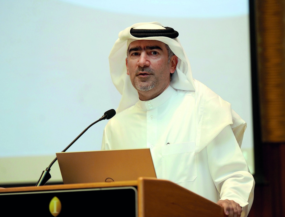 LEFT: Nasser Ahmed Al Shaibi, CEO of QFMA, speaking during the opening session of ‘Putting Investors First 2018’ seminar. Pic: Abdul Basit/The Peninsula