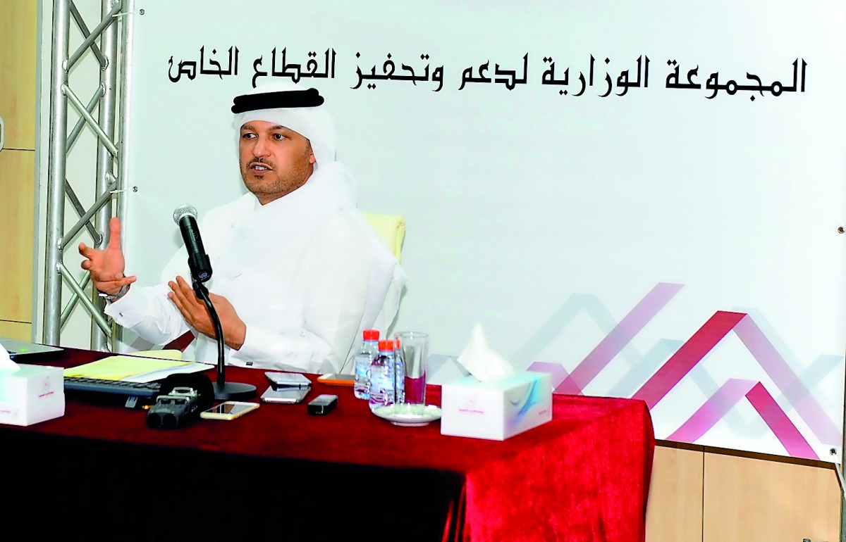 Khamis Al Mohannadi, Head of the Technical Committee for the Encouragement and Participation of the Private Sector in Economic Development Projects addressing the media at QNA headquarters.