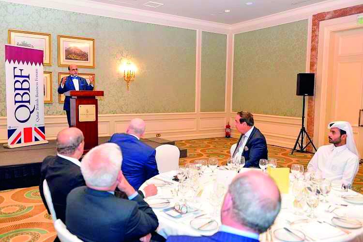 Dr. R Seetharaman, Chief Executive Officer of Doha Bank, speaking during a luncheon hosted by the Qatar British Business Forum, yesterday.