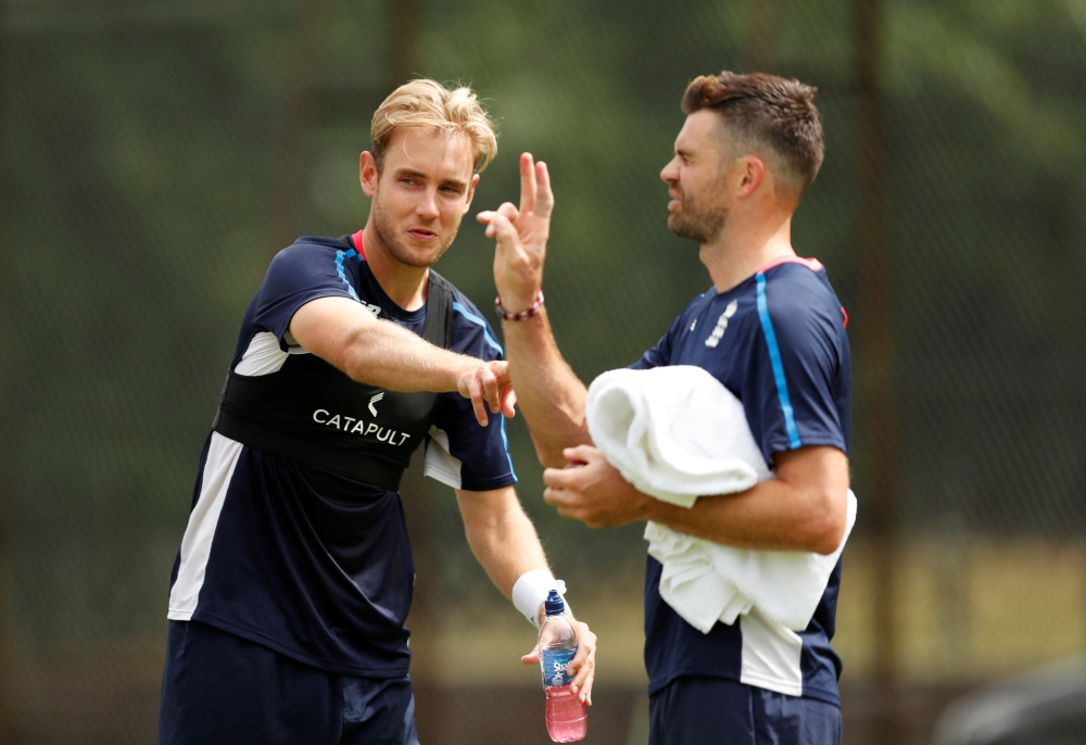 England's Stuart Broad and James Anderson during nets. (Reuters/Andrew Boyers)