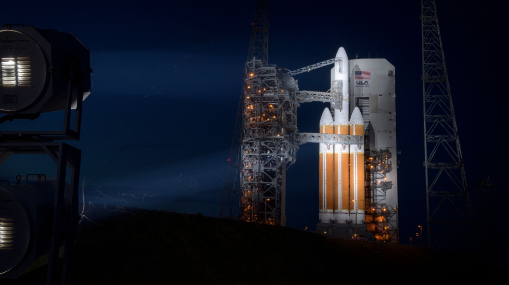 This handout photo released by NASA shows the United Launch Alliance Delta IV Heavy rocket with the Parker Solar Probe onboard shortly after the Mobile Service Tower was rolled back on August 10, 2018, Launch Complex 37 at Cape Canaveral Air Force Station