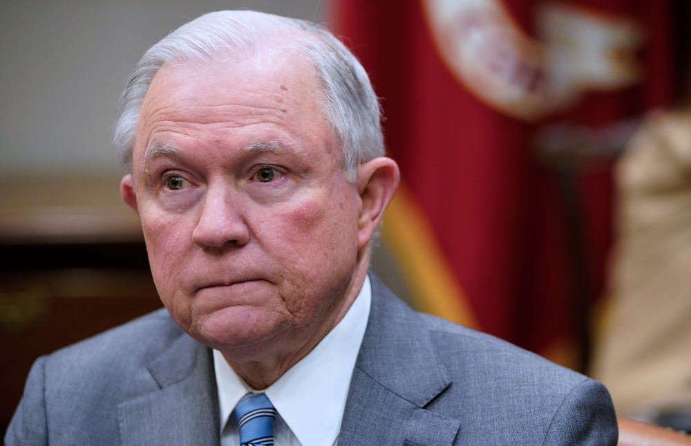 
In this file photo taken on February 22, 2018 US Attorney General Jeff Sessions attends a meeting with US President Donald Trump with state and local officials on school safety in the Roosevelt Room of the White House in Washington, DC.  AFP / Mandel Ng