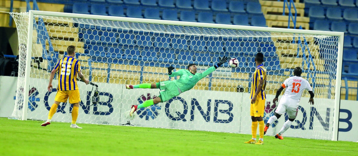 Umm Salal’s Ismail Mahmoud (not in picture) scores their third goal against Al Gharafa during the QNB Stars League Riund five match played at the Al Gharafa Stadium yesterday. Picture: Mohamed Farag