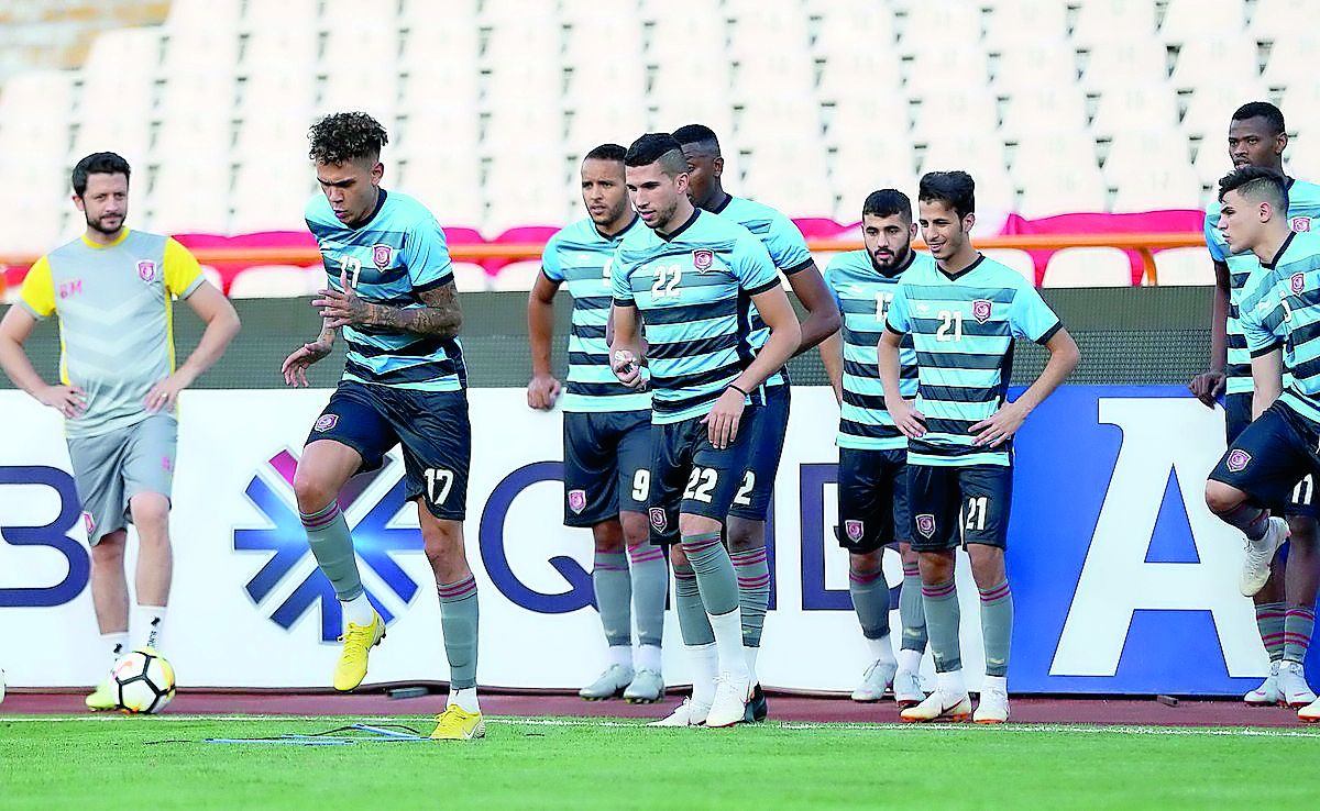 Al Duhail’s players taking part in a practice session ahead of their AFC Champions League quarter-finals second leg match against Iran’s Persepolis which will be played at the Azadi Stadium in Tehran, Iran today. 