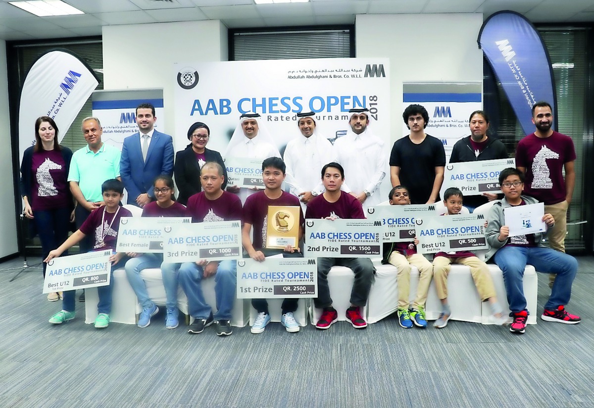 The winners of the AAB Chess Open Edition 2 with the QCA and AAB Management Teams.