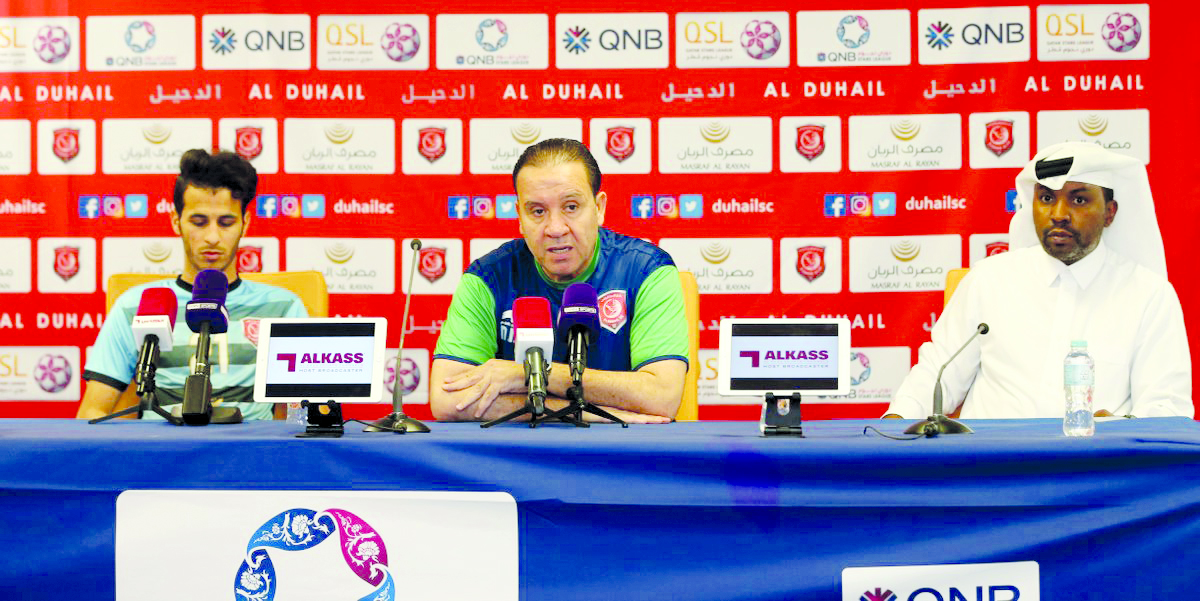 Al Duhail coach Nabil Maaloul (right) during a pre-match press conference in Doha. 