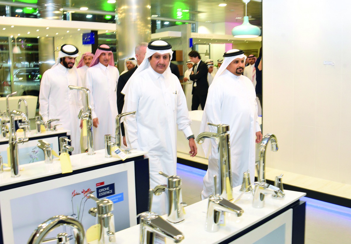 Qatar Chamber Chairman Sheikh Khalifa bin Jassim Al Thani  and other officials of Al Amondi Group at the inauguration ceremony, yesterday.