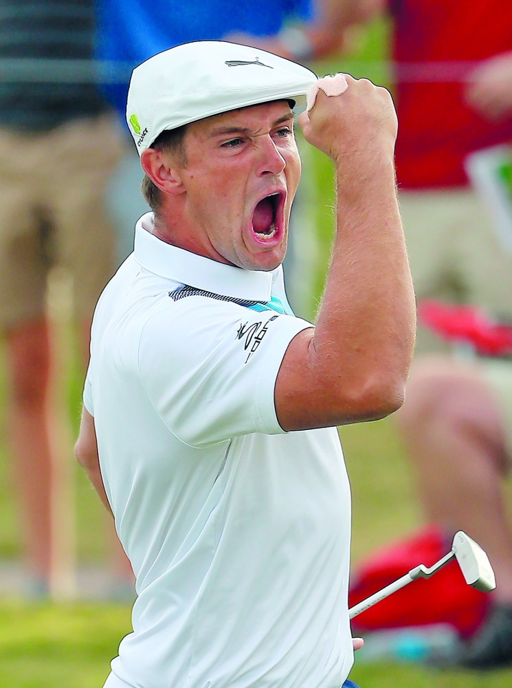 Bryson DeChambeau reacts to making an eagle on the 16th hole during the final round of the Shriners Hospitals for Children Open at TPC Summerlin on November 4, 2018 in Las Vegas, Nevada. Mike Ehrmann/Getty Images/AFP