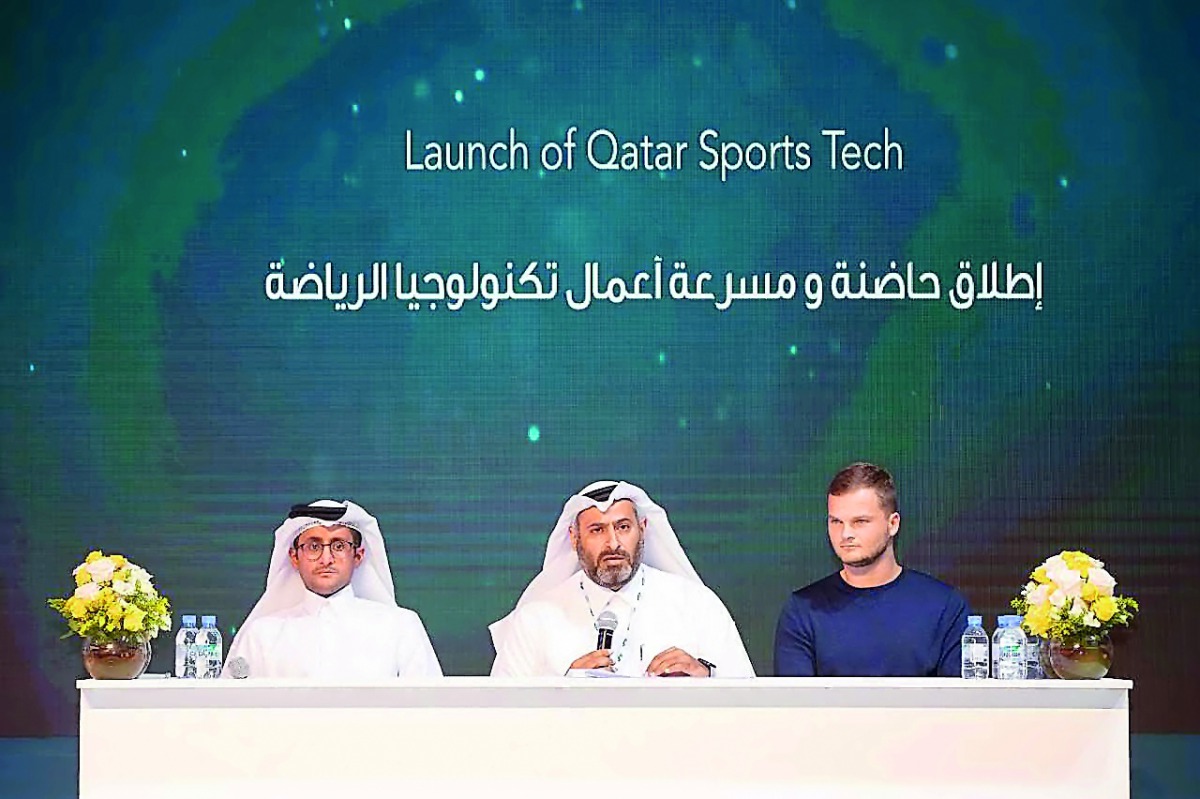 Ibrahim Al Mannai (centre), Executive Director of Advisory and Incubation at QDB, addressing the media.