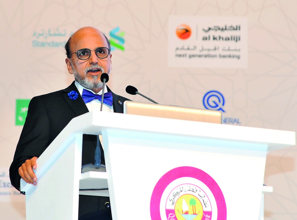 Dr R Seetharaman, CEO of Doha Bank, delivering the keynote speech at the opening session of Conference on Information Security for the Financial Sector, yesterday. PIC: Salim Matramkot / The Peninsula