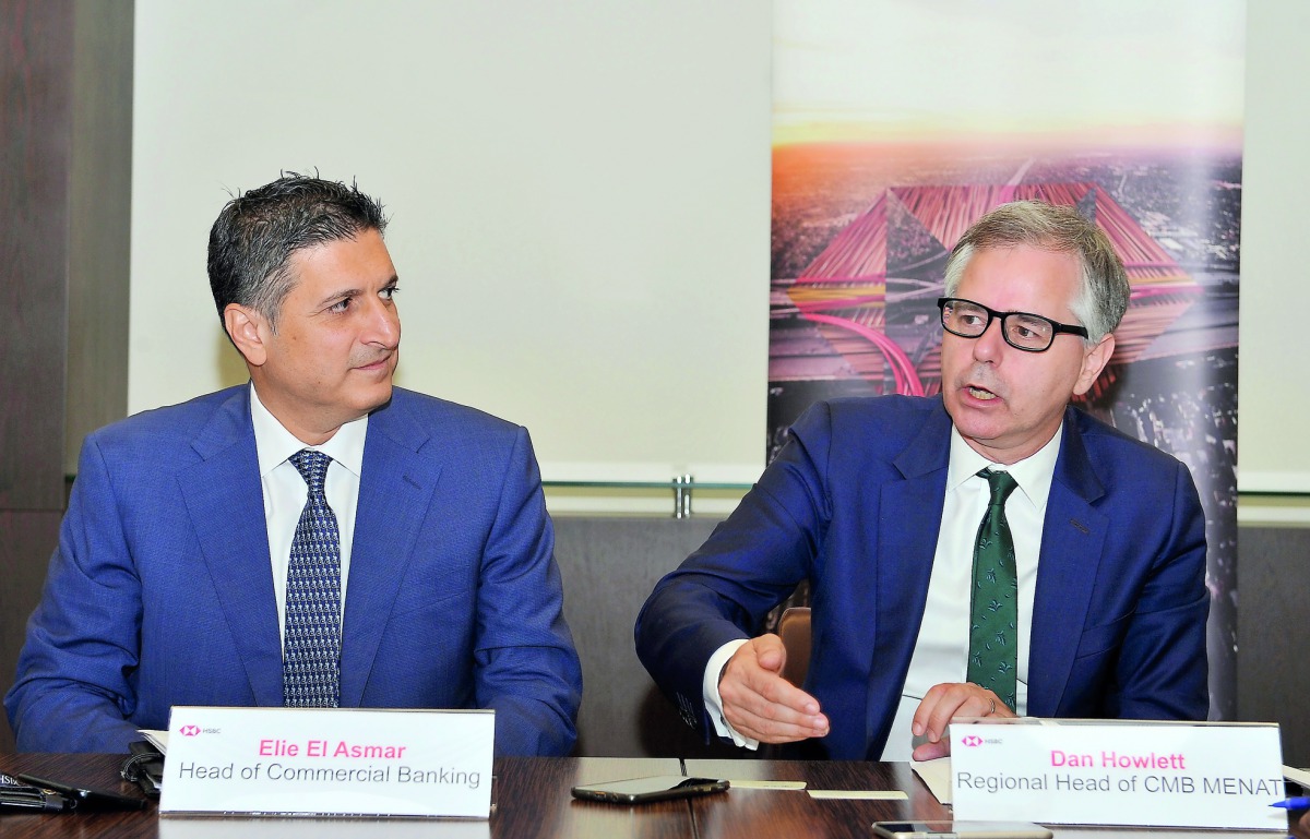 Daniel Howlett (right), Regional Head of Commercial Banking for the MENA and Turkey, HSBC; and Elie Maroun El Asmar, Head of Commercial Banking in Qatar, speaking to The Peninsula. Pic: Salim Matramkot/The Peninsula