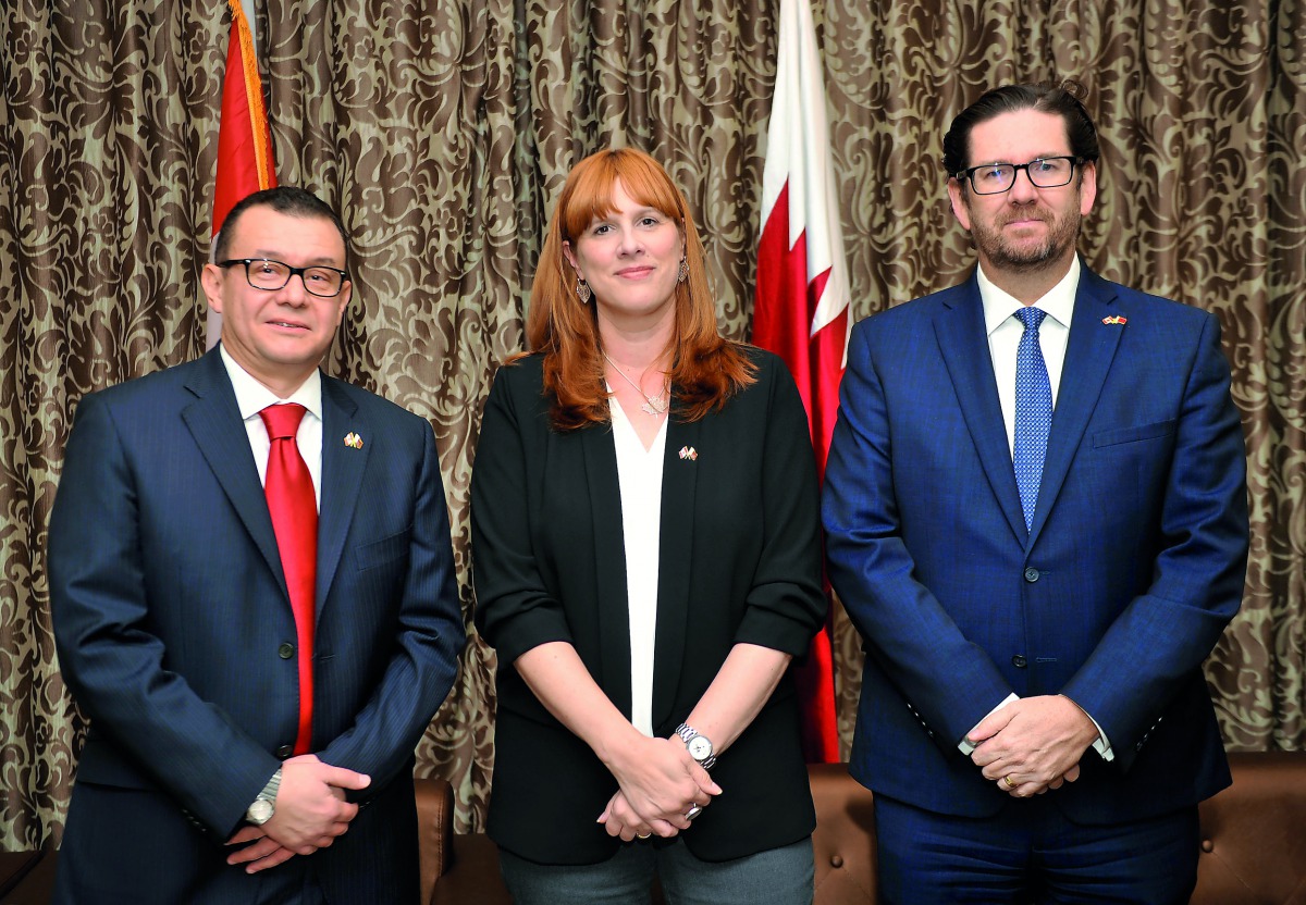 Stefanie McCollum (centre), Canada’s Ambassador to Qatar; Ahmed Hafez (left), Vice-Chairman and Founding Member of CBCQ, and Jeffery Asselstine, its Treasurer and Founding Member, at a press conference hosted by the council at St Regies Hotel-Doha. Pic: A