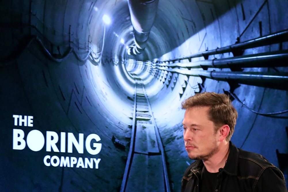 Elon Musk arrives to speak at Boring Company community meeting in Bel Air, Los Angeles, California, US, May 17, 2018. Reuters/Lucy Nicholson
