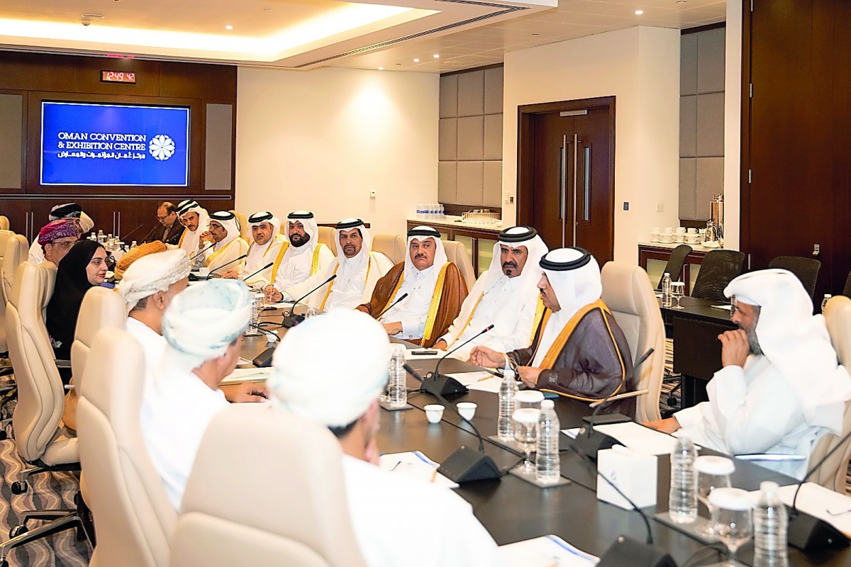 Members of the Qatar-Oman Business Council reviewing ways to remove obstacles to boost bilateral trade and cooperation on the sidelines of the ongoing Made in Qatar expo being held in Muscat. 