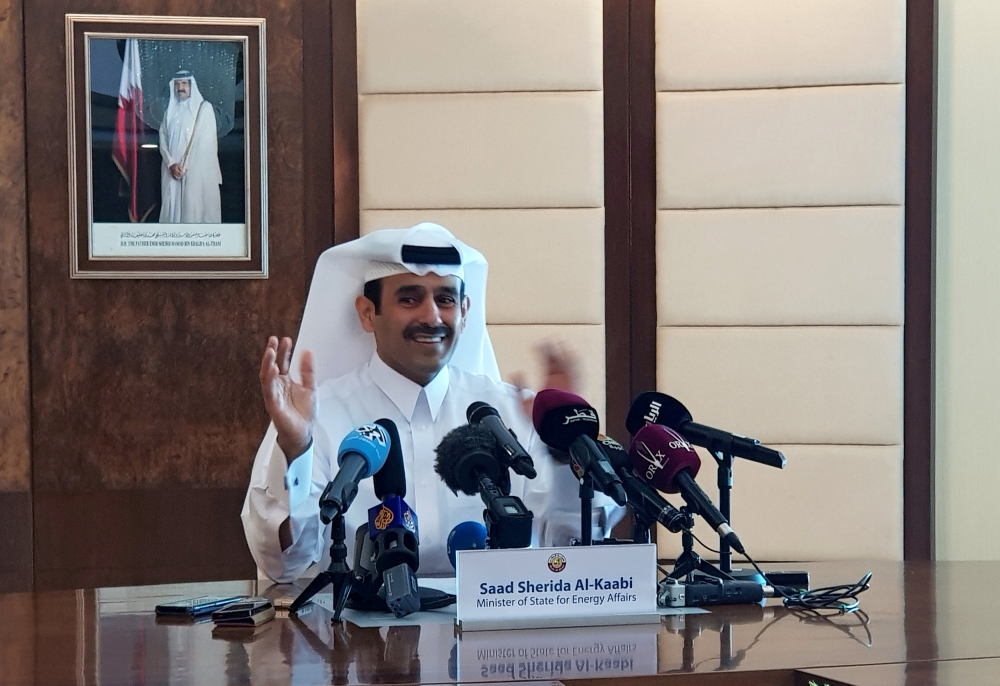 FILE PHOTO: Saad al-Kaabi, Minister of State for Energy Affairs, speaks during a news conference in Doha, Qatar, December 3, 2018. REUTERS/Eric Knecht/File Photo