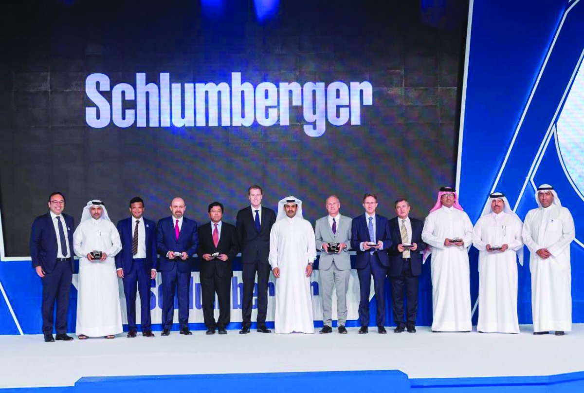 Minister of State for Energy Affairs H E Saad bin Sherida Al Kaabi with top executives of Schlumberger and other dignitaries on the sidelines of the event.