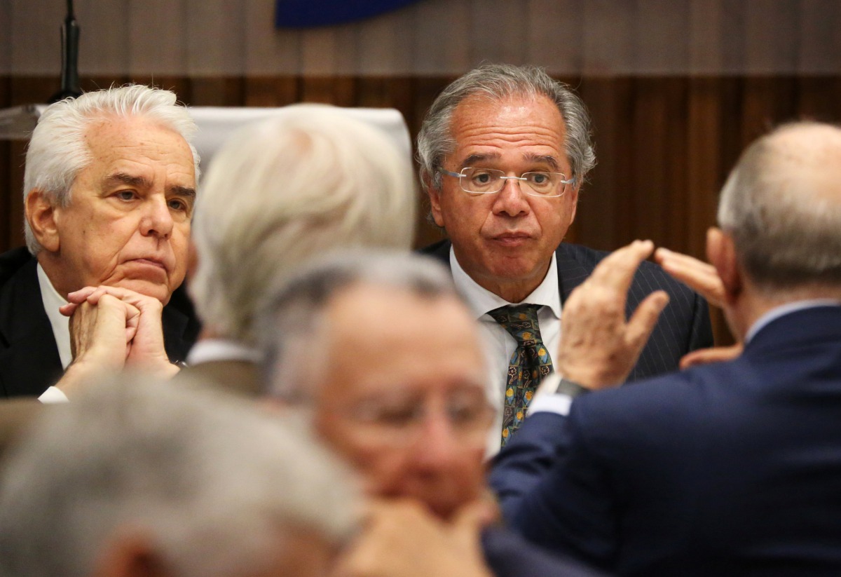 Economist Paulo Guedes, incoming Brazil's Economy Minister and Roberto Castello Branco, chief executive of Petroleo Brasileiro SA, attend a lunch with businessmen at the Federation of Industries of Rio de Janeiro (FIRJAN) headquarters, in Rio de Janeiro, 