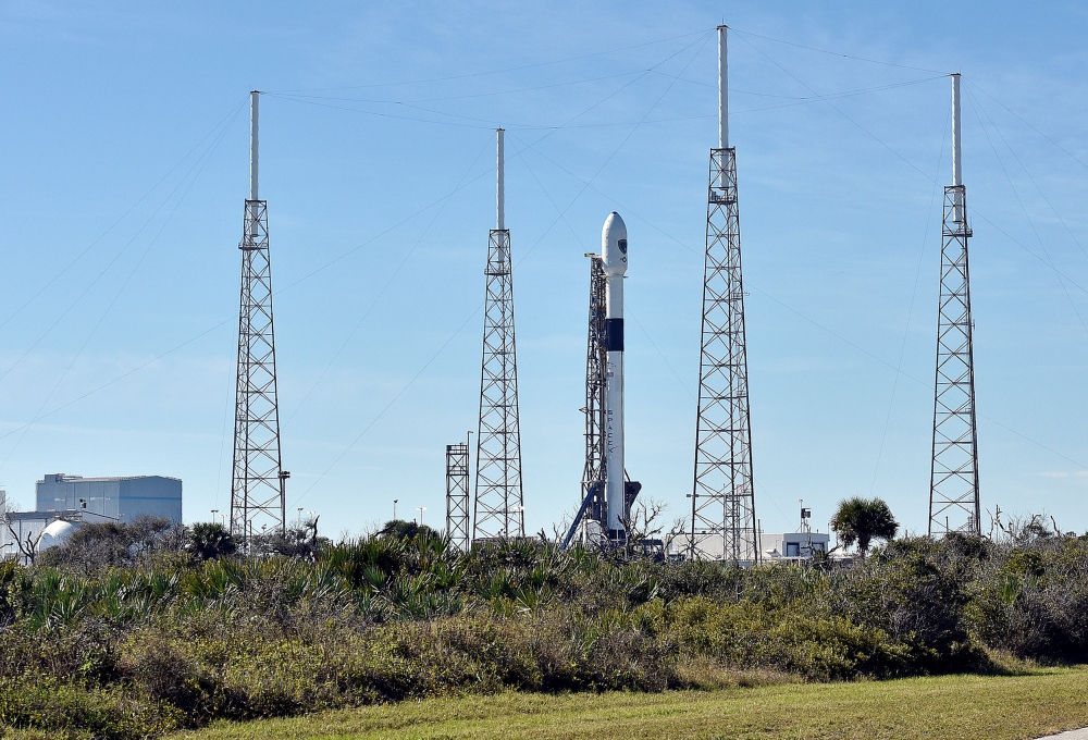 File photo of the SpaceX Falcon 9 rocket, scheduled to launch a U.S. Air Force navigation satellite, sits on Launch Complex 40 after the launch was postponed after an abort procedure was triggered by the onboard flight computer, at Cape Canaveral, Florida