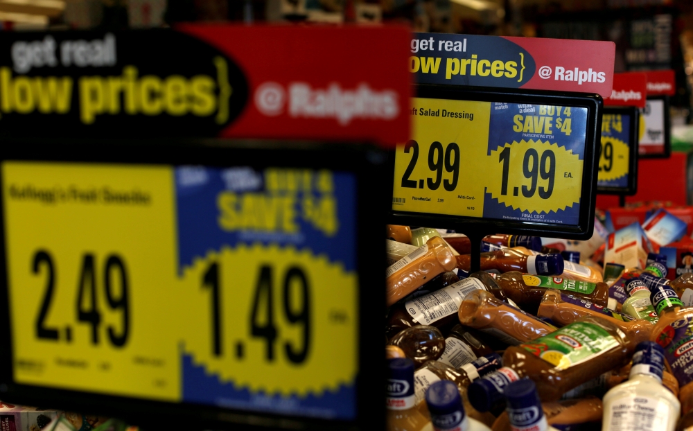 Price tags are pictured at a Ralphs grocery store, which is owned by Kroger Co, ahead of company results in Pasadena, California U.S., December 1, 2016. reuters/Mario Anzuoni