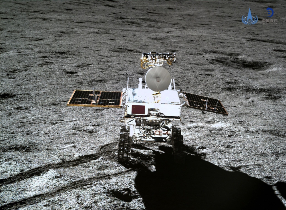 This picture released on January 11, 2019, by the China National Space Administration (CNSA) via CNS shows the Yutu-2 moon rover, taken by the Chang'e-4 lunar probe on the far side of the moon. China OUT / AFP / China National Space Administration (CNSA) 
