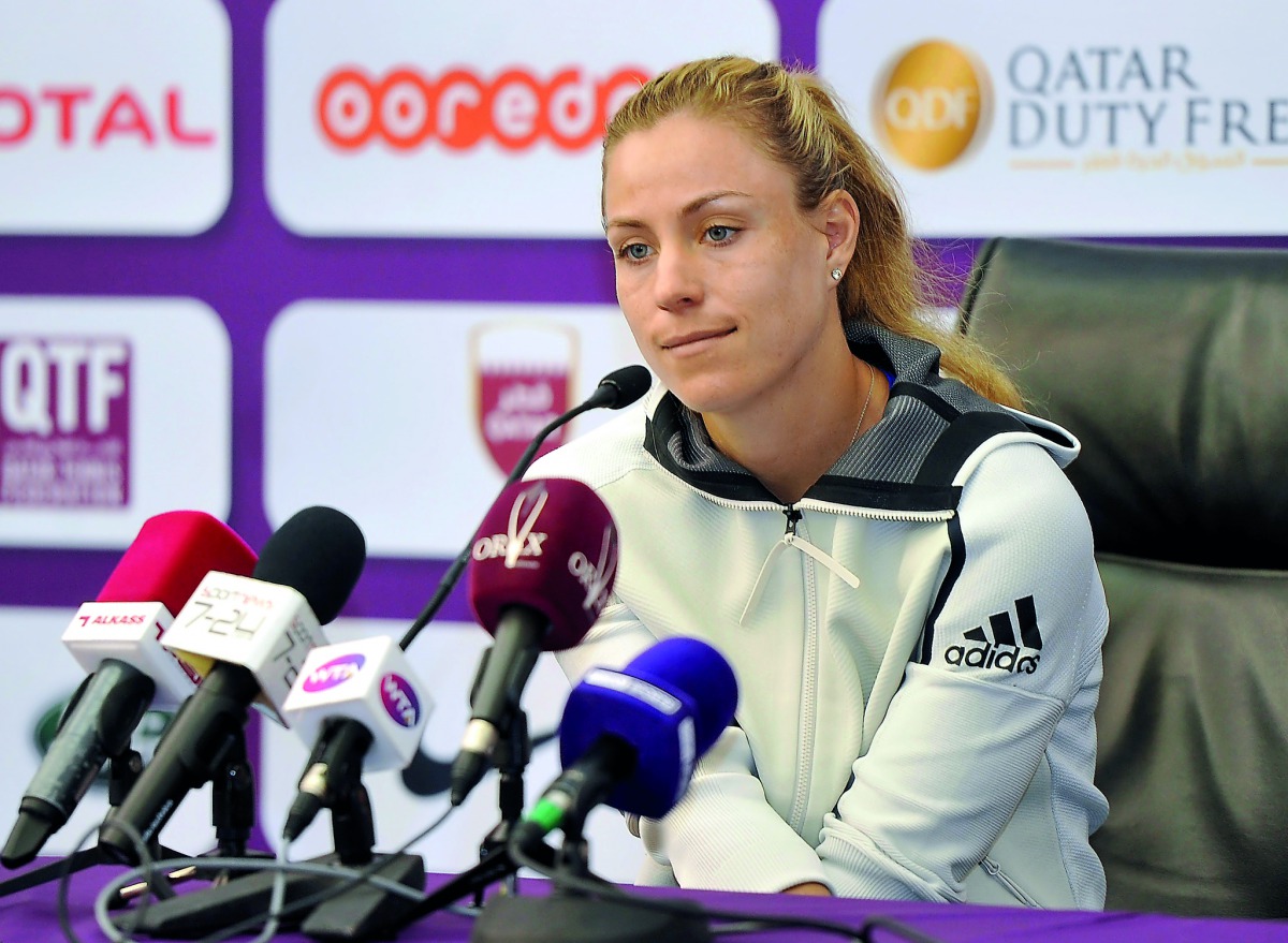 German World No. 6, Angelique Kerber speaks during a press conference held at the Khalifa International Tennis and Squash Complex ahead of the Qatar Total Open 2019, in Doha yesterday.
Picture: Abdul Basit/The Peninsula