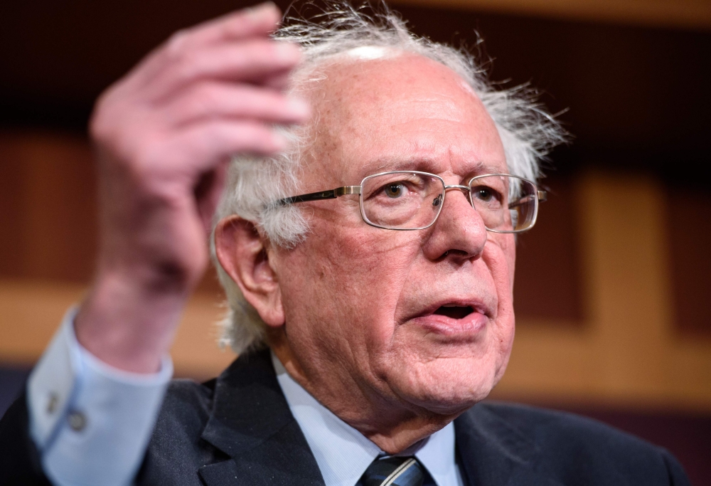 Senator Bernie Sanders speaks after the Senate voted to withdraw support for Saudi Arabia war in Yemen in the Senate TV studio at in Washington on December 13, 2018. AFP/Mandel Ngan