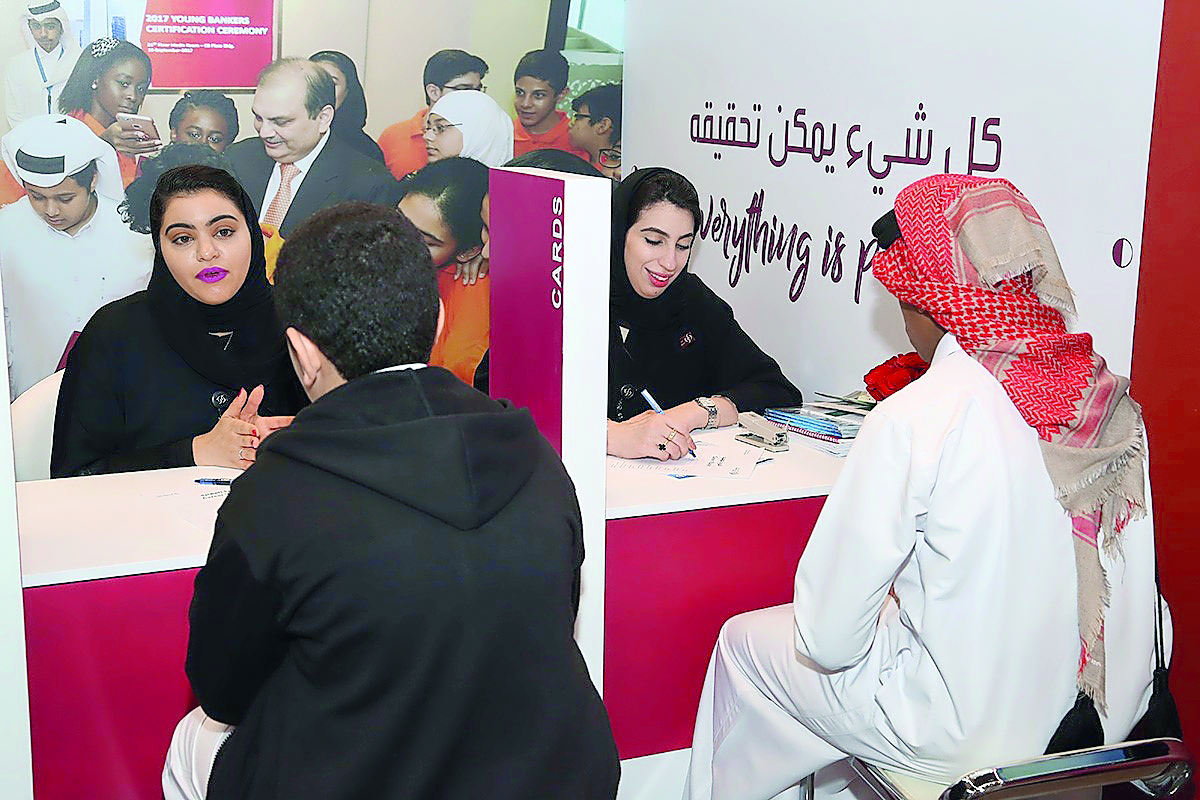 The visitors seen at Commercial Bank’s pavilion during the education exhibition held at Qatar Foundation.