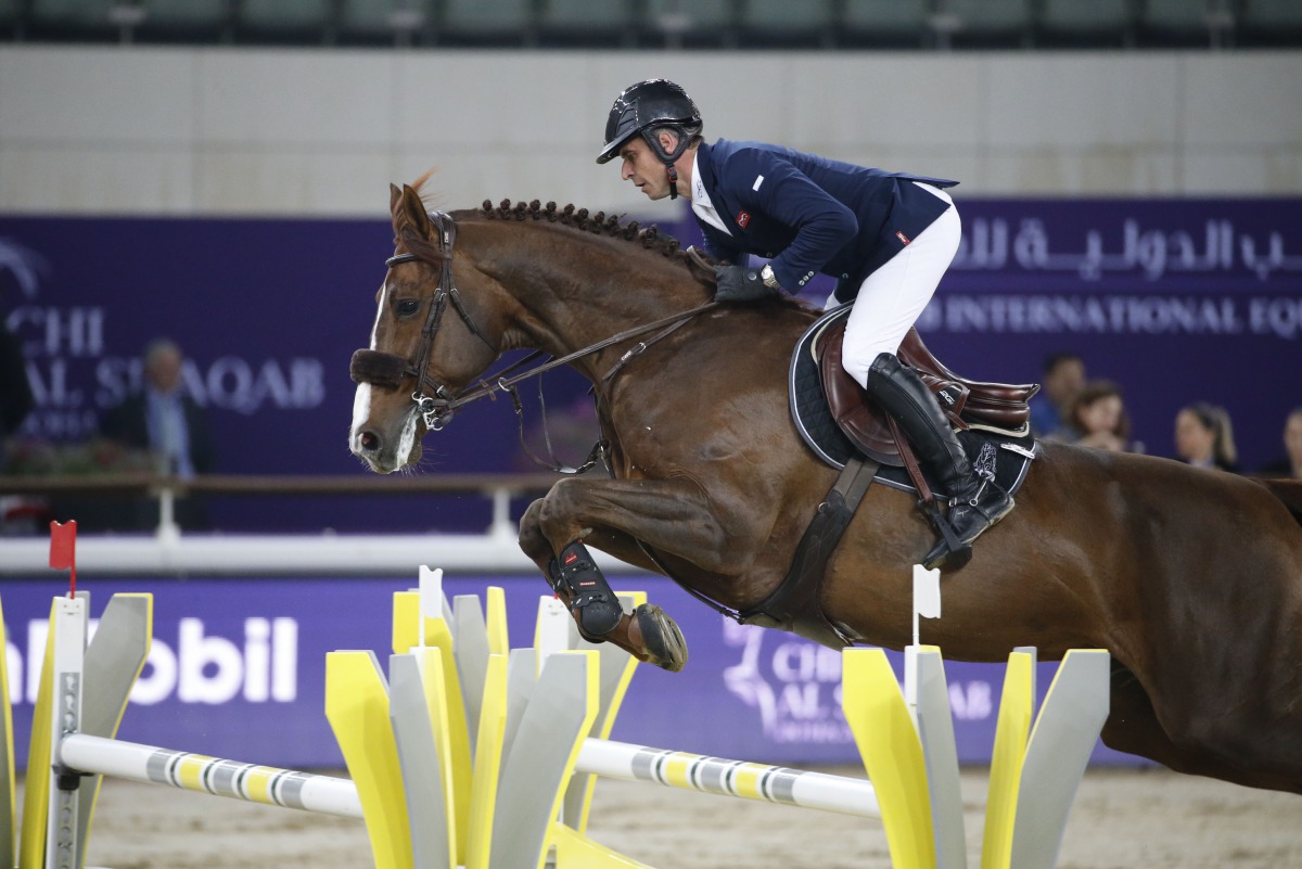 French rider Julien Epaillard astride Usual Suspect d’Auge in action, yesterday. 