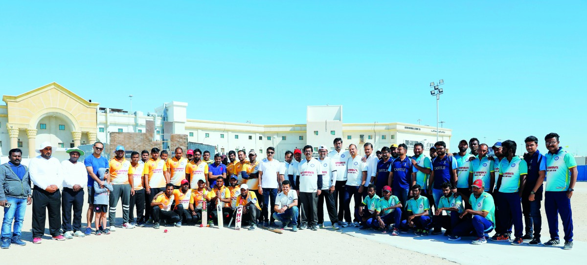 The players, officials and the representatives of the Keralite Engineers Forum pose for a photograph during the inauguration ceremony of the Engineers Corporate Cricket Tournament at the Ideal Oval in Al Hilal, Doha.