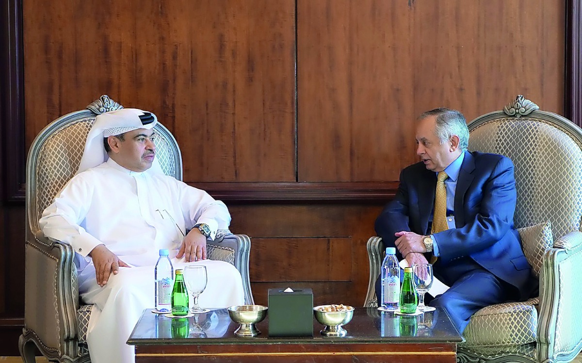 H E Ali bin Ahmed Al Kuwari, Minister of Commerce and Industry, meeting with Abdul Razzaq Dawood, Adviser to the Prime Minister of Pakistan on Commerce and Investment, on Sunday.