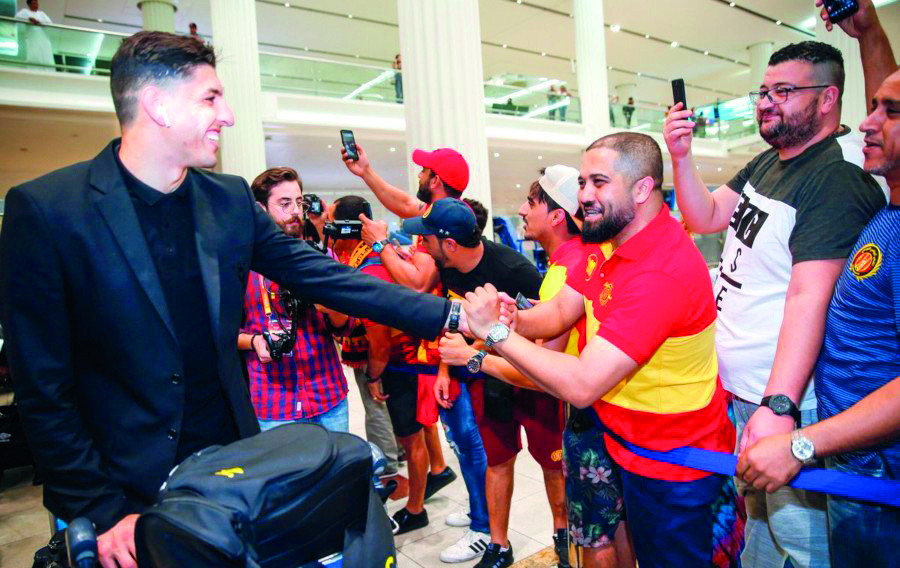Tunisia’s Espérance Sportive de Tunis players being welcomed by fans upon their arrival at the Hamad International Airport in Doha, yesterday.