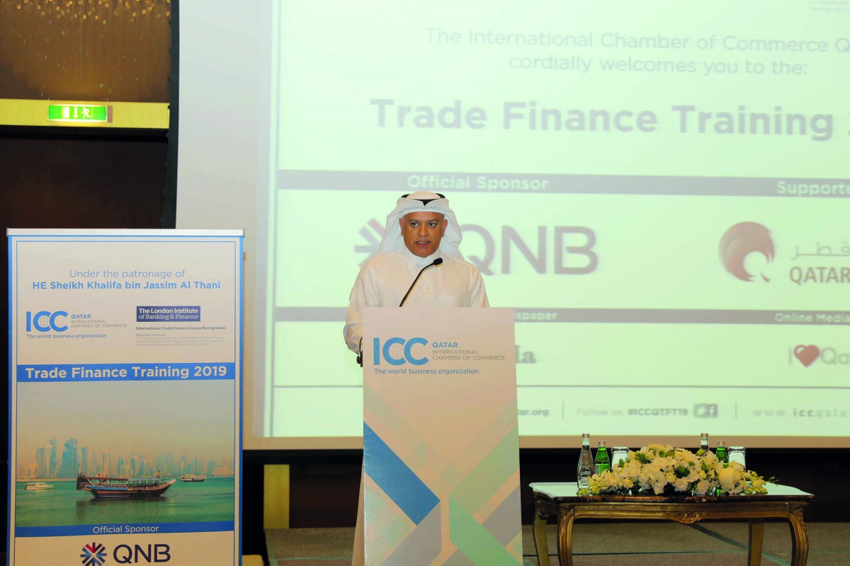 Ali Abdullah Darwish, QNB AGM Financial Institutions, speaking at the fourth banking workshop under the theme ‘Trade Finance Training 2019’, recently. 