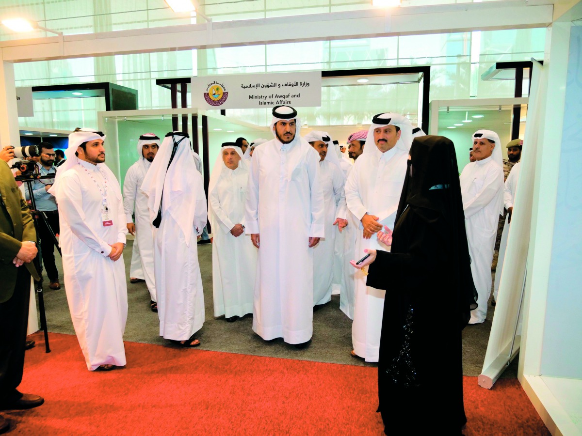 Sultan bin Rashid Al Khater, Undersecretary of the Ministry of Commerce and Industry, taking a tour of the expo with other dignitaries after the opening of the 4th of edition Moushtarayat at DECC, yesterday. The event was inaugurated by H E Sheikh Mohamme