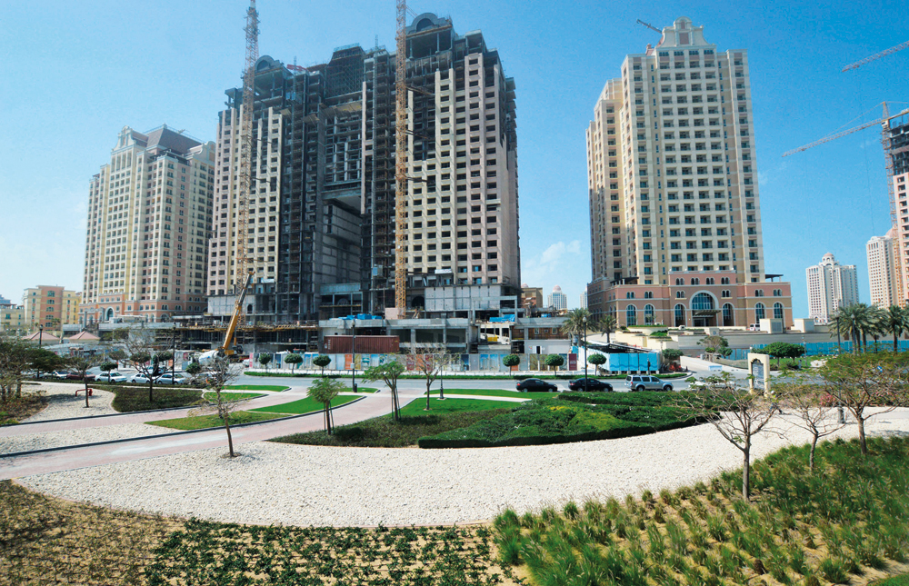 The current construction in progress on Al Mutahidah Towers, The Pearl-Qatar.