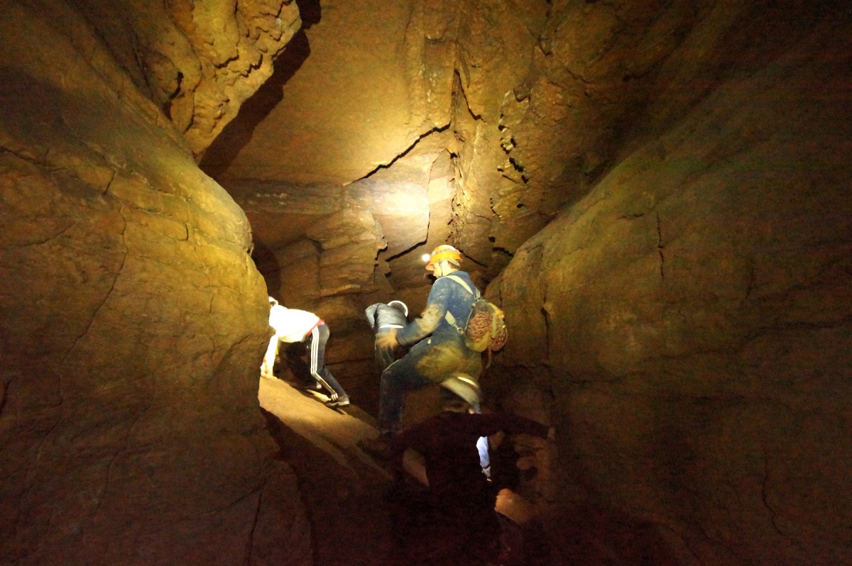 Guide Lester Zook, center, chose this cave in Franklin, W. Va., for its kid-friendly passages. MUST CREDIT: Photo for The Washington Post by John Briley