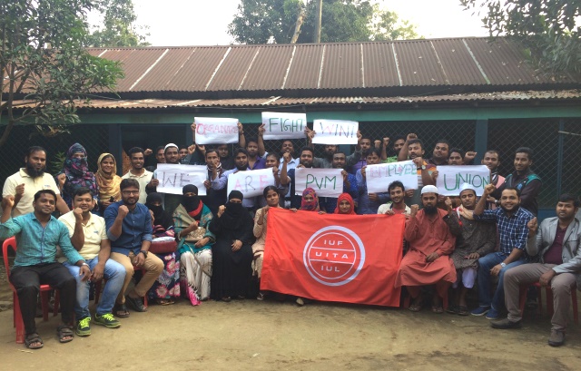 A file photo published on the iuf.org website, of workers protesting for the right to unionise