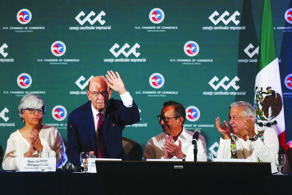 (L-R) Mexico's Economy Minister Graciela Marquez, U.S. Commerce Secretary Wilbur Ross, President of the Business Coordinating Council (CCE) Carlos Salazar and Mexico's President Andres Manuel Lopez Obrador are seen during the U.S.-Mexico CEO Dialogue, in 