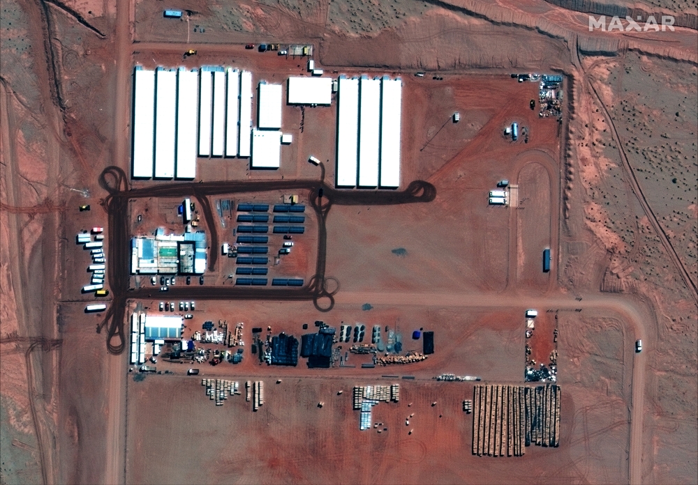A view of the main logistics base at Cauchari Solar Facility in Olacapato Grande, Argentina is seen in this Maxar GeoEye-1 satellite image taken on April 13, 2019.  Maxar Technologies/Handout via Reuters
