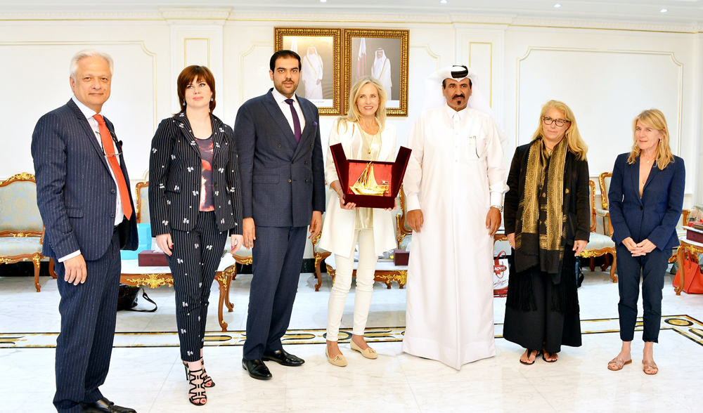 Qatar Chamber’s First Vice-Chairman Mohamed bin Ahmed bin Towar Al Kuwari (third right), with the  head of the Swiss trade delegation Maya Maria Marberger (centre), and other officials at the QC headquarters in Doha, yesterday.