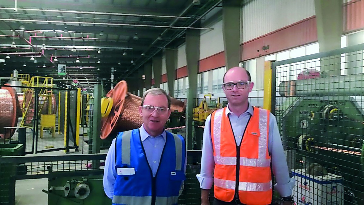 French Ambassador to Qatar, Franck Gellet and Max-André Delannoy, General Manager for GCC at Nexans and Chief Executive Officer at QICC touring the QICC plant in Messaied recently. 
