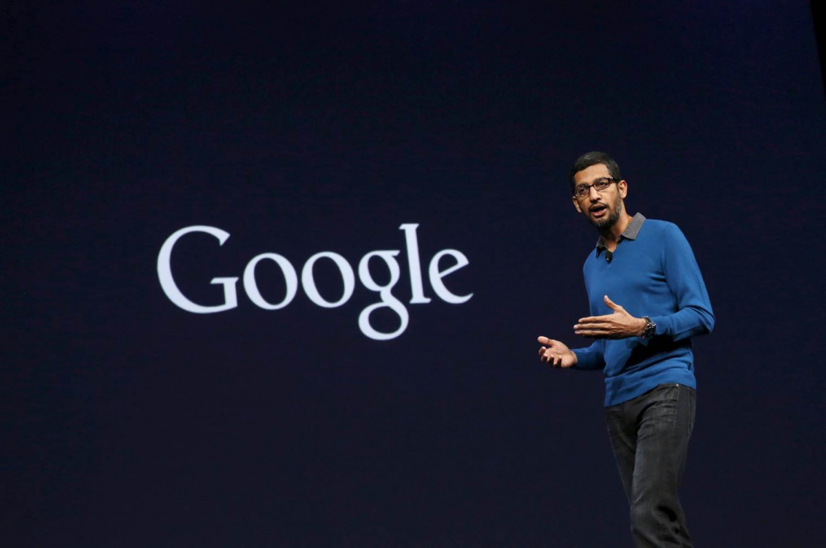 Sundar Pichai delivers his keynote address during the Google IO developers conference in San Francisco on May 28, 2015. Reuters/Robert Galbraith