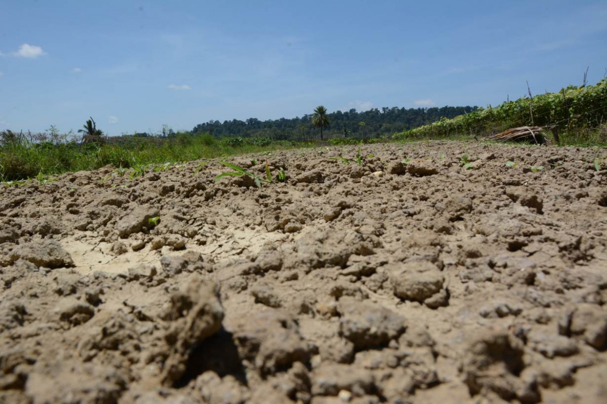 Cracked soil waits for rain at Tapan Mondals fields in Chouldari, Andaman, India March 6, 2019. Thomson Reuters Foundation/Colin Daileda