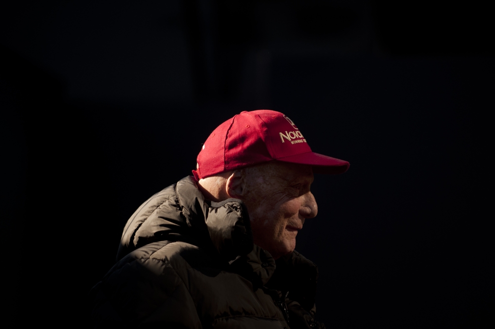 FILE PHOTO: Austrian former Formula One driver Niki Lauda looks on during the first day of the Formula One pre-season tests at Jerez racetrack in Jerez de la Frontera, Spain. AFP / Jorge Guerrero
