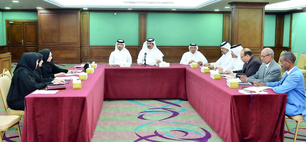 The officials from the Qatar Chamber and Ministry of Administrative Development, Labour and Social Affairs (MADLSA) at a meeting chaired by QC’s First Vice-Chairman and Head of Education Committee, Mohamed bin Ahmed bin Towar Al Kuwari, at the QC headquar