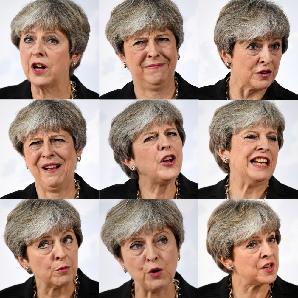 A combination of images shows Prime Minister Theresa May speaking at an event in Florence Italy, September 22, 2017. Reuters/Jeff J Mitchell