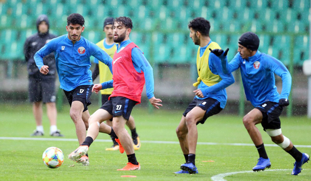 Qatari U-20 players taking part in a training session in Tychy, Poland. PICTURE: @QFA/TWITTER