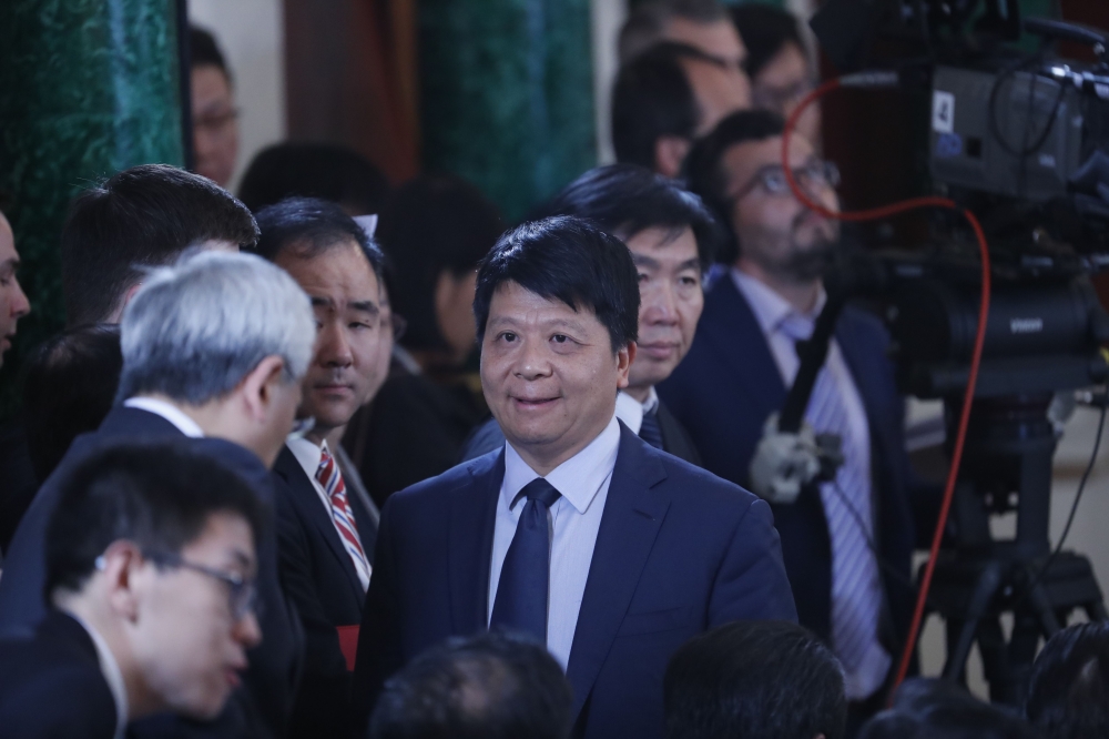 Guo Ping, Deputy Chairman of the Board and Rotating Chairman of Huawei, attends a signing ceremony following Russian-Chinese talks at the Kremlin in Moscow on June 5, 2019. AFP / Maxim Shipenkov  