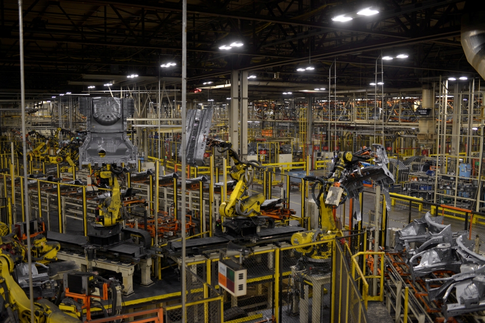FILE PHOTO: Robotic arms bring together car frames for welding at Nissan Motor Co's automobile manufacturing plant in Smyrna, Tennessee, U.S., August 23, 2018. REUTERS/William DeShazer