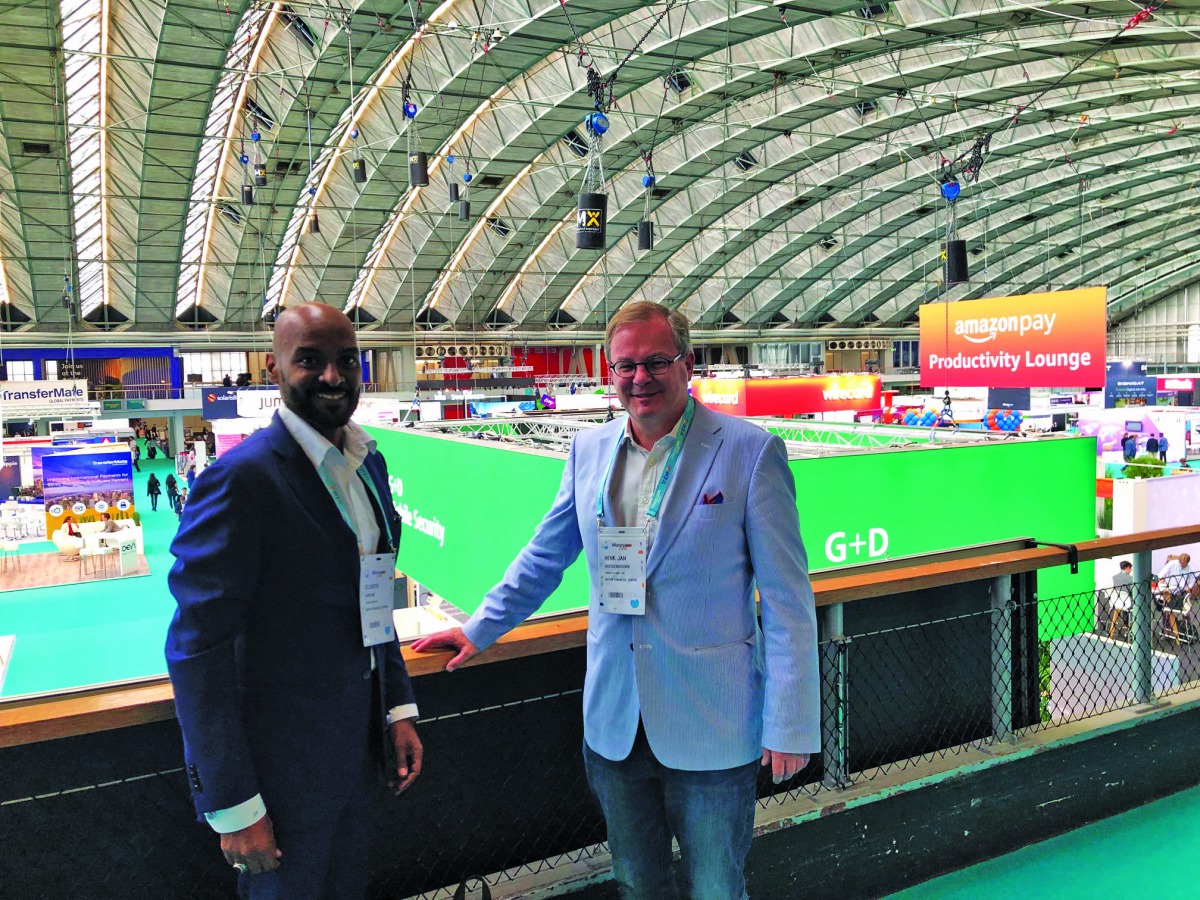 Henk Jan Hoogendoorn, Managing Director of Financial Sector Office (right), and El Sadiq Al Fatih Hamour, Director of Financial Institutions, Financial Sector Office, QFC, at ‘Money 20/20 Europe’ in the Netherlands. 